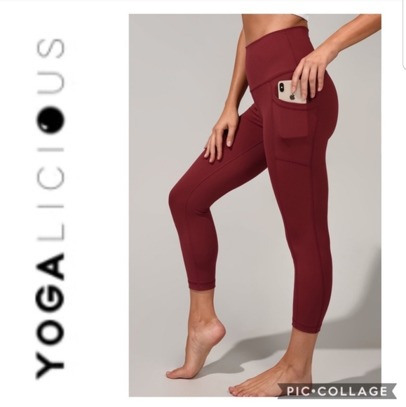 NWT Yogalicious Lux Mauvewood Burgundy Leggings Size Small - Picture 1 of 12
